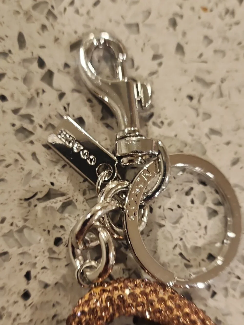 Coach Style Crystal Pretzel Keychain - Silver Accent